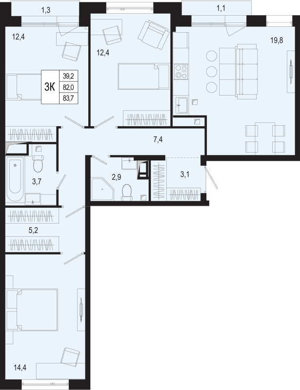 4 ккв (Евро) 82 м²