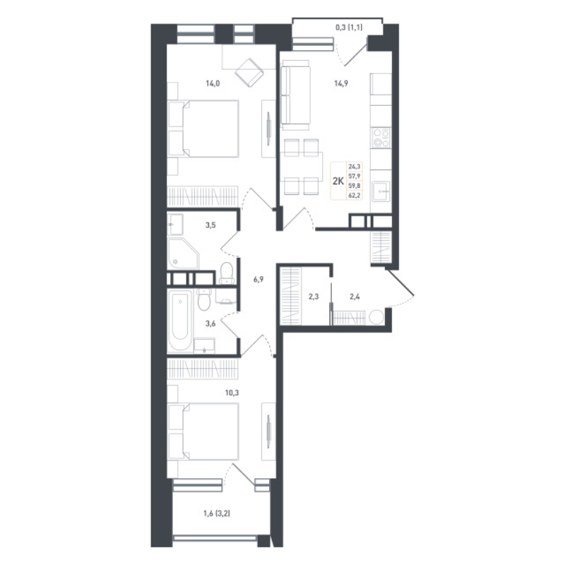3 ккв (Евро) 63,2 м²