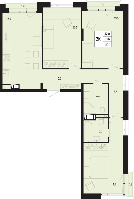 4 ккв (Евро) 80,6 м²
