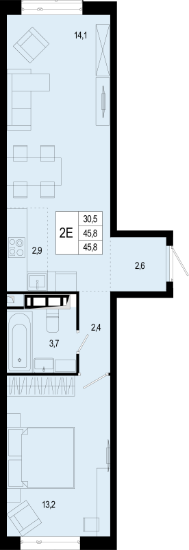 2 ккв (Евро) 46 м²
