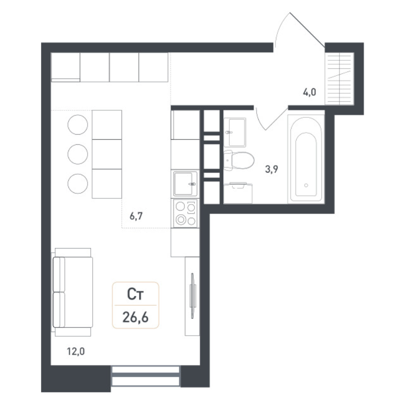 Студия 27,4 м²