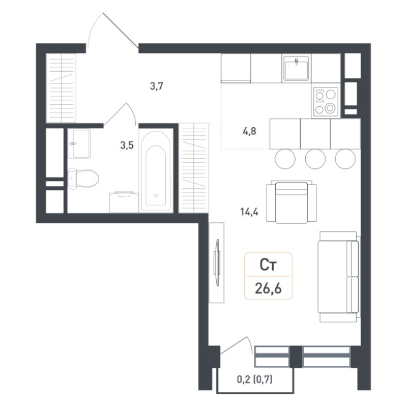 Студия 27,4 м²