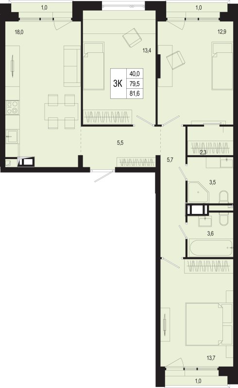 4 ккв (Евро) 79,5 м²