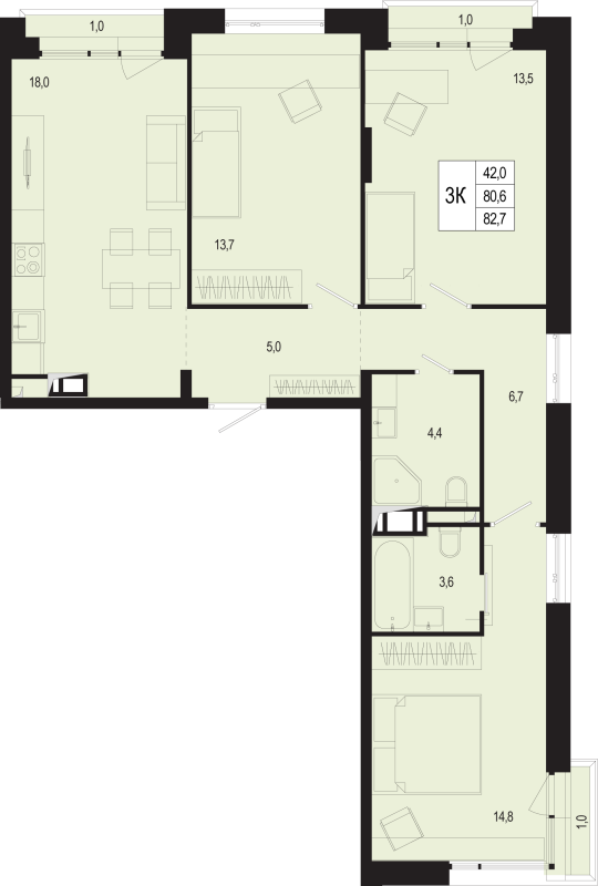 4 ккв (Евро) 80,6 м²