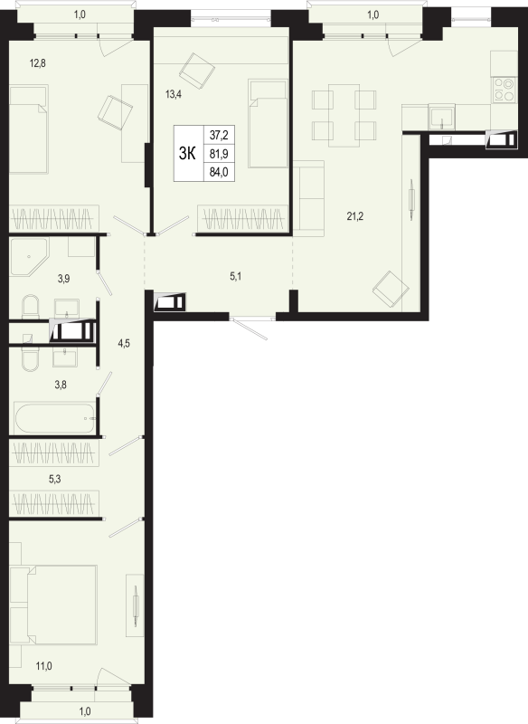 4 ккв (Евро) 81,9 м²