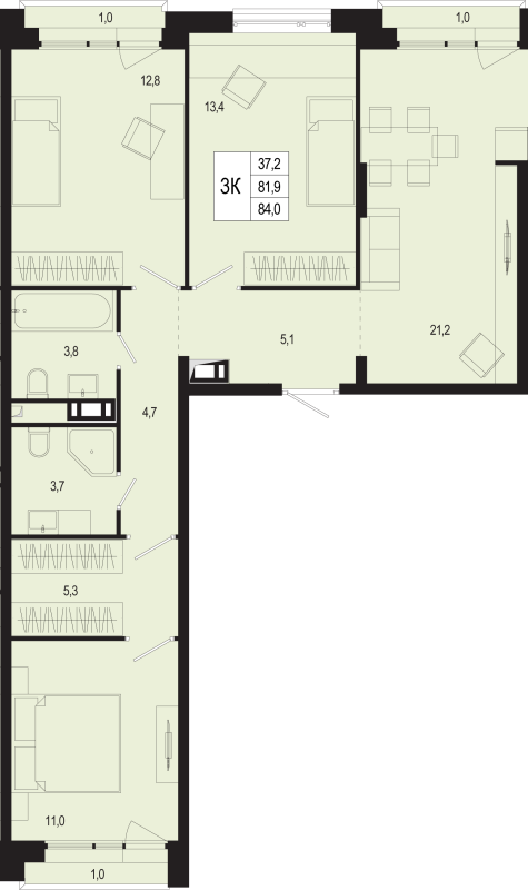 4 ккв (Евро) 81,9 м²