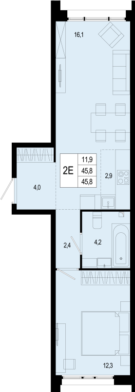 2 ккв (Евро) 46 м²