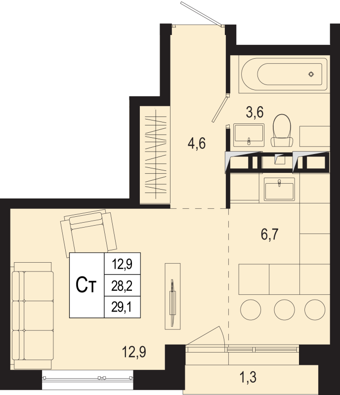 Студия 28,2 м²