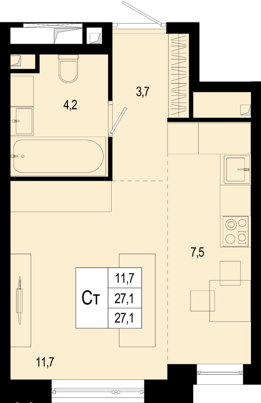 Студия 27,1 м²