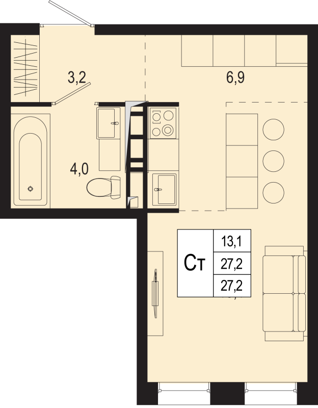 Студия 27,2 м²