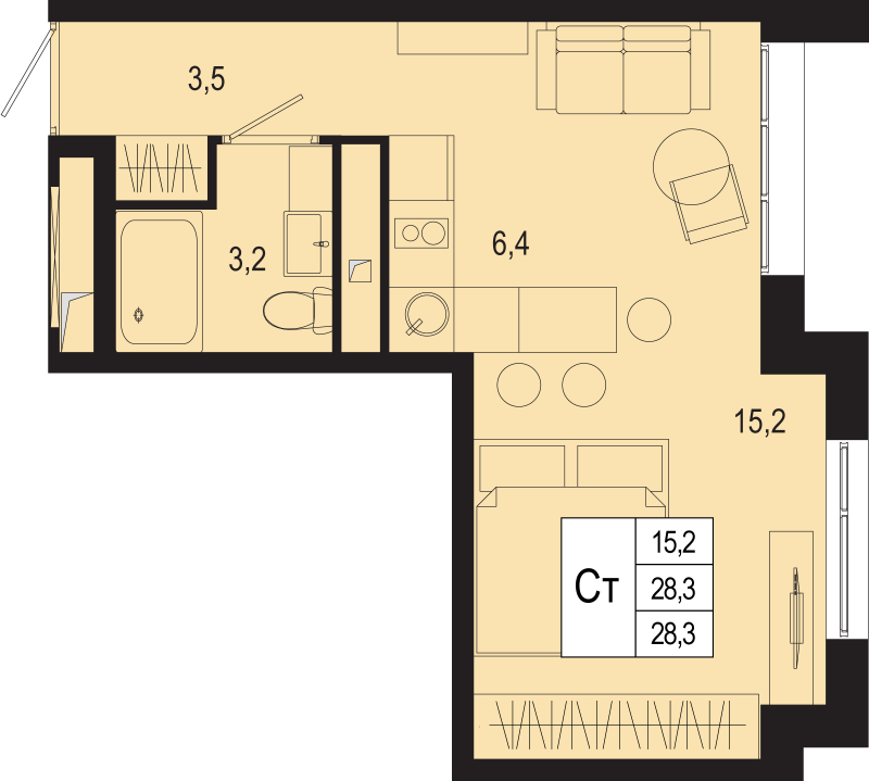 Студия 28,3 м²