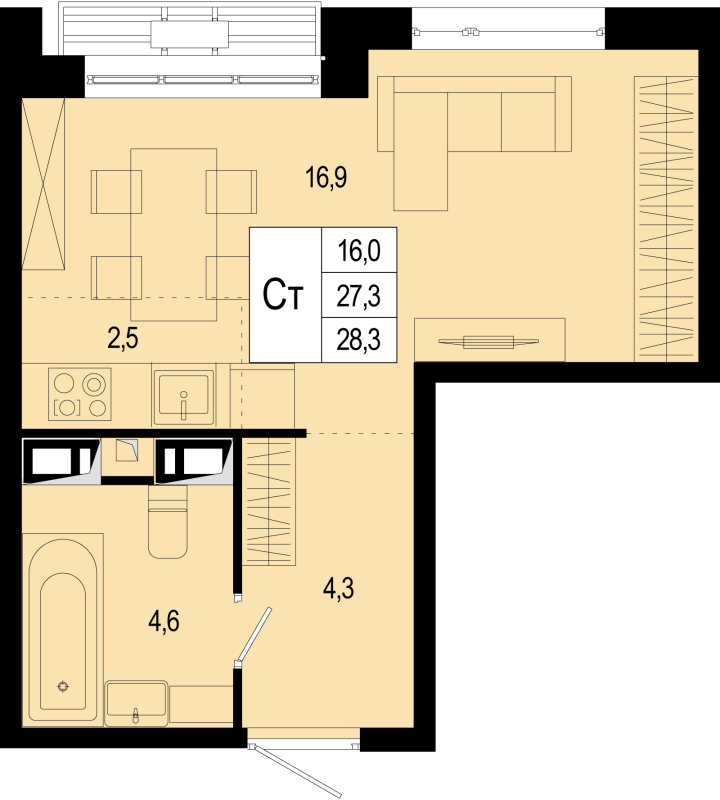 Студия 28,3 м²
