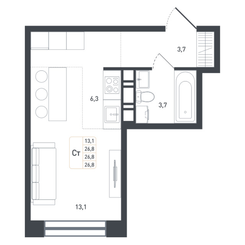 Студия 28,2 м²