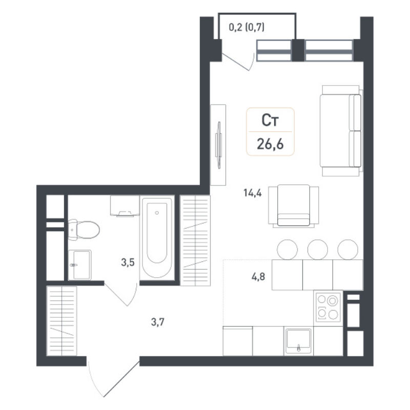 Студия 27,4 м²