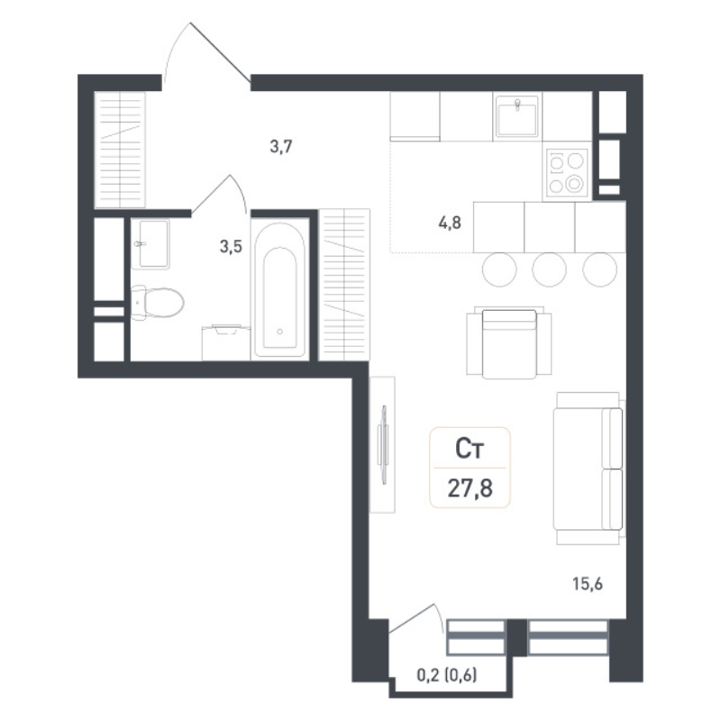 Студия 28,8 м²
