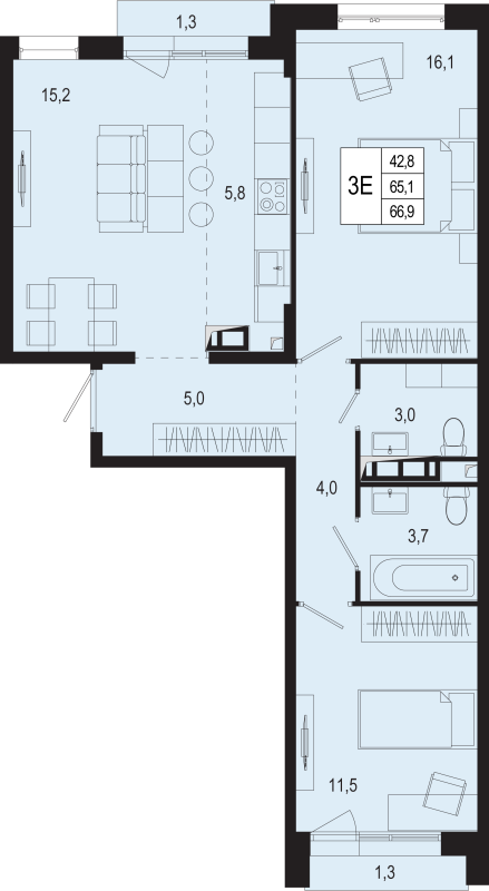 3 ккв (Евро) 65,1 м²
