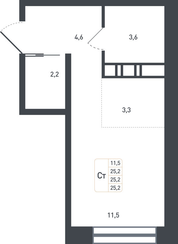 Студия 26,5 м²