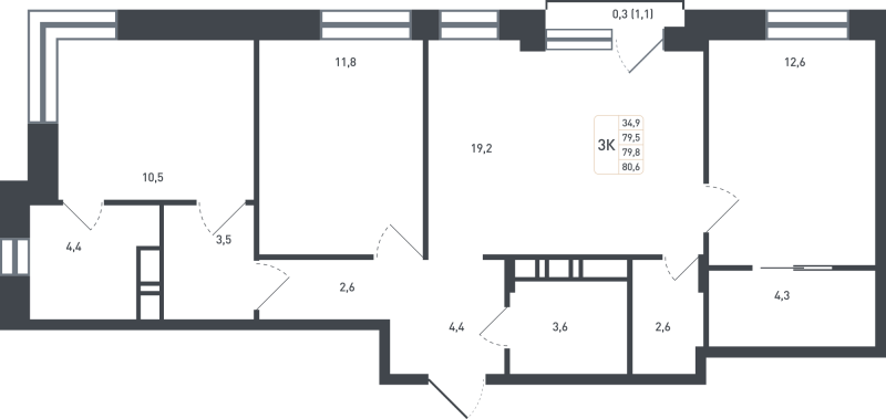 4 ккв (Евро) 84,4 м²