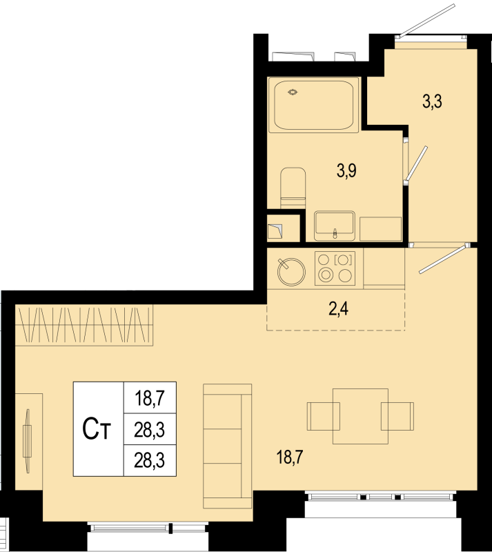 Студия 28,3 м²