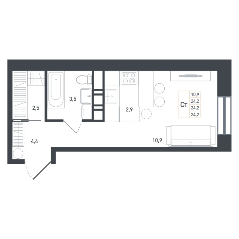 Студия 25,5 м²