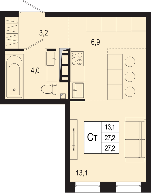 Студия 27,2 м²
