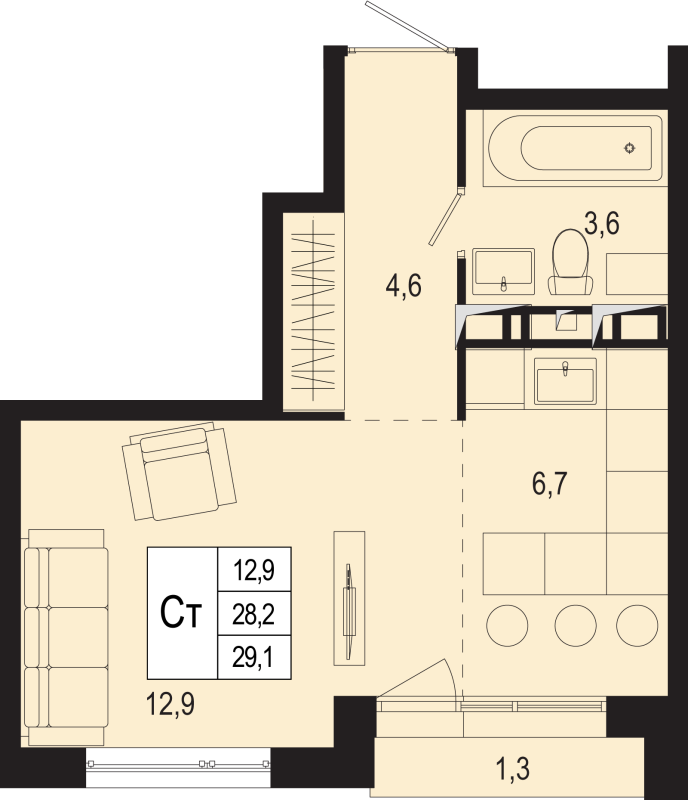 Студия 28,2 м²