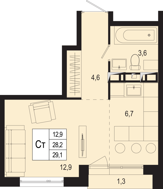 Студия 28,2 м²