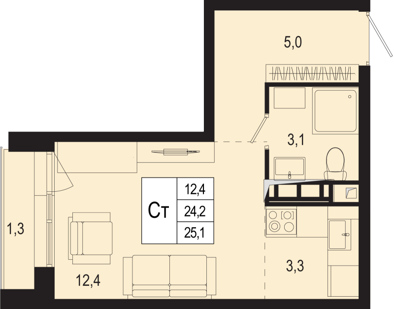 Студия 24,2 м²
