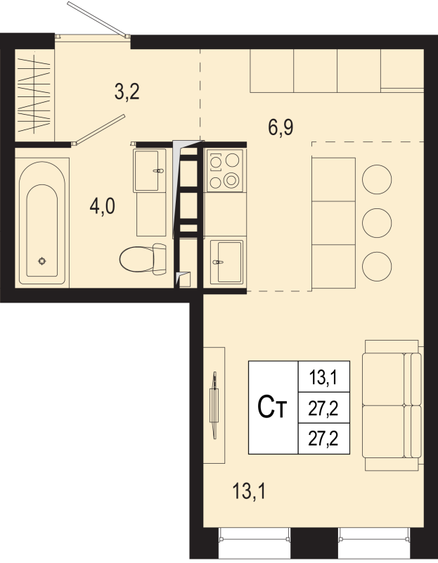 Студия 27,2 м²