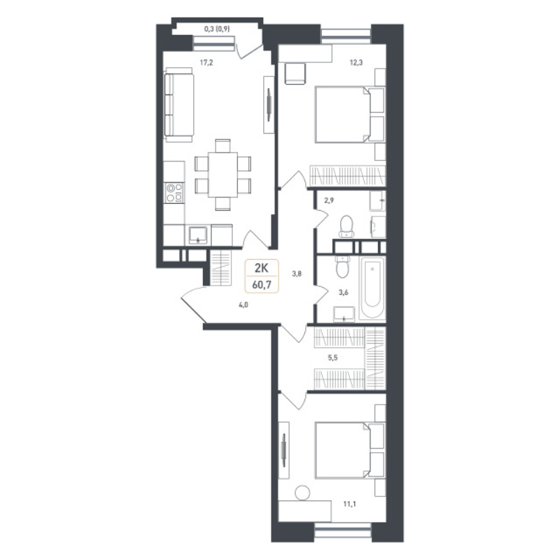 3 ккв (Евро) 62,5 м²