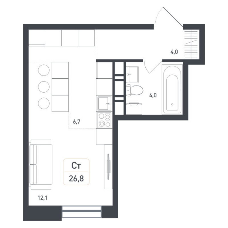 Студия 27,4 м²