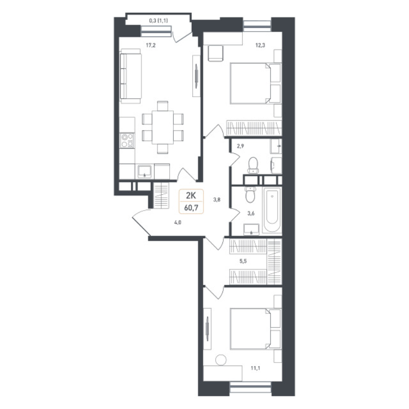 3 ккв (Евро) 62,5 м²