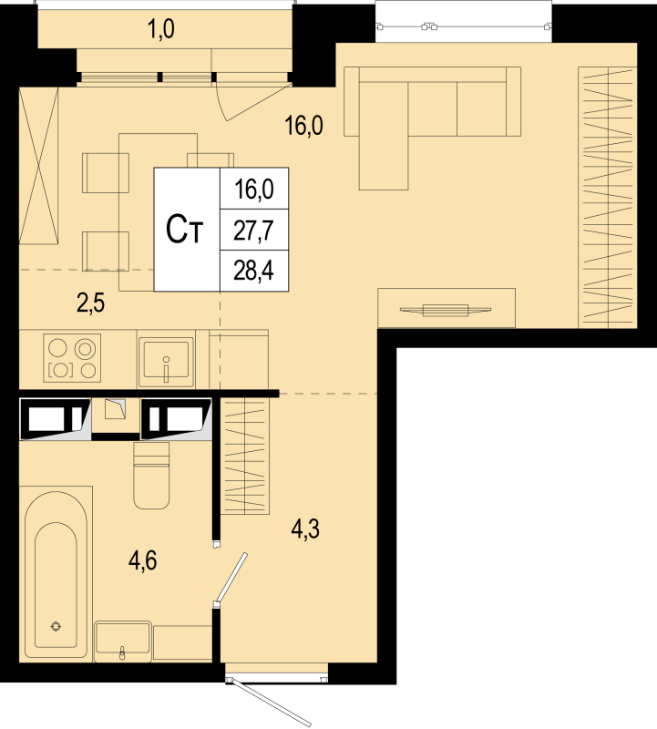 Студия 27,7 м²