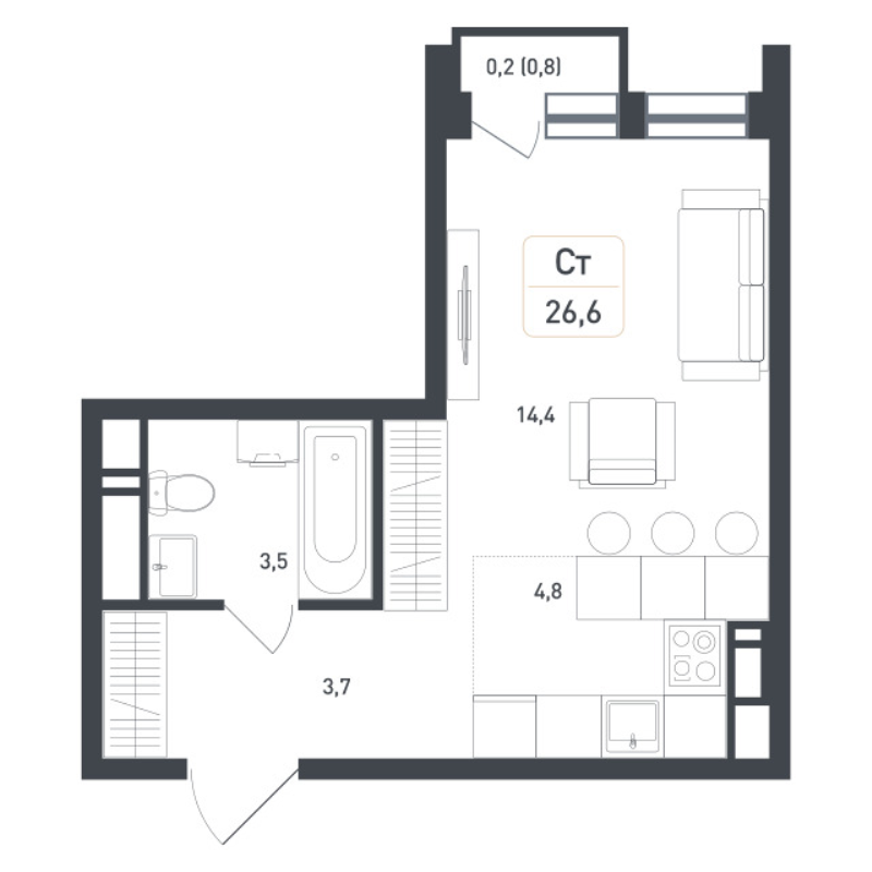 Студия 27,4 м²