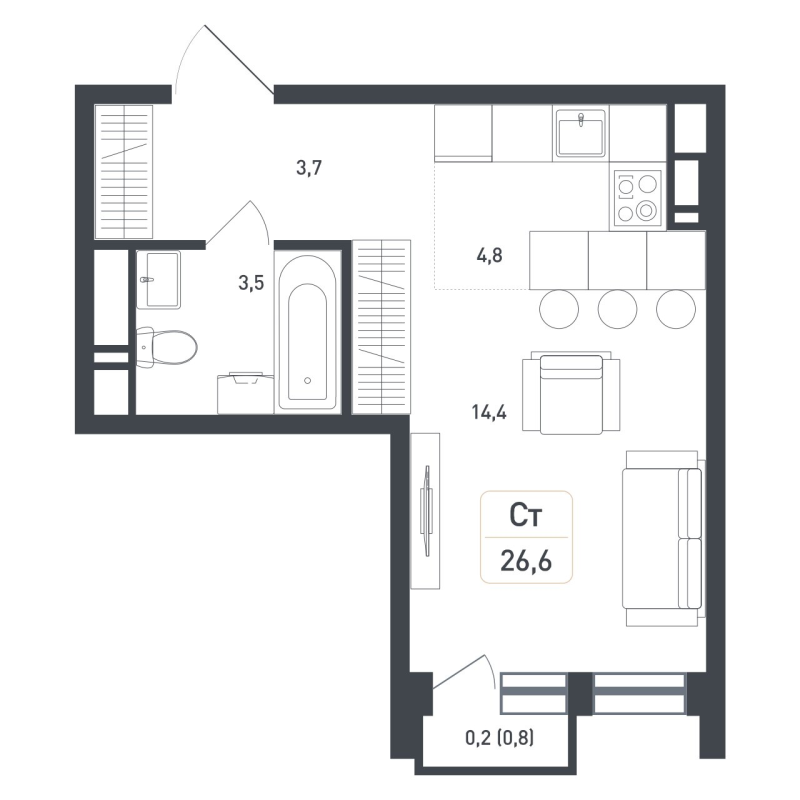 Студия 27,5 м²