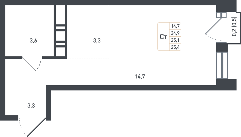 Студия 26,3 м²
