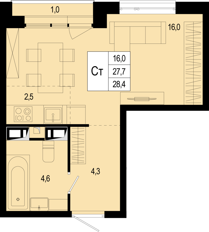 Студия 27,7 м²