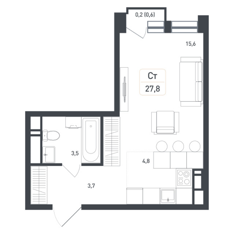 Студия 28,3 м²