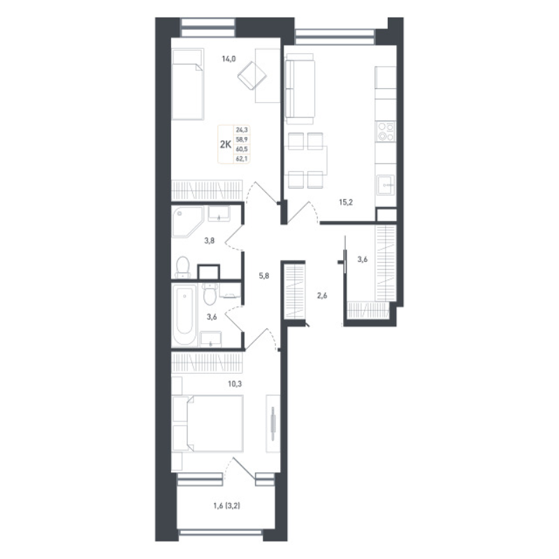3 ккв (Евро) 64 м²
