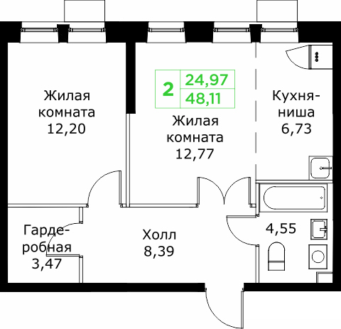 2 ккв (Евро) 48,1 м²