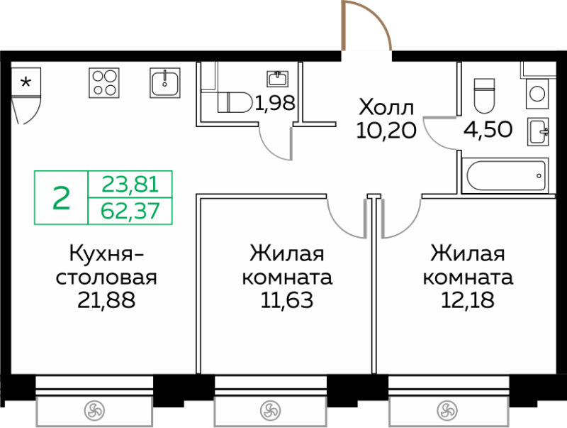 3 ккв (Евро) 62,3 м²