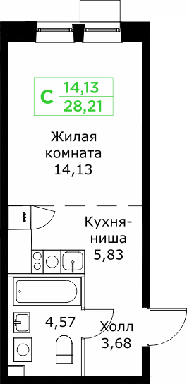 Студия 28,2 м²