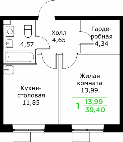 1 ккв 39,4 м²