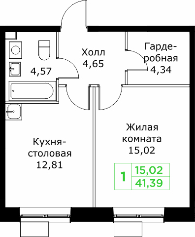 1 ккв 41,4 м²