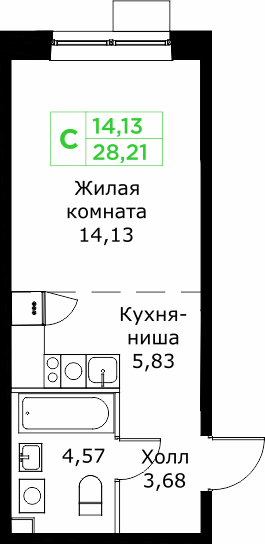 Студия 28,2 м²