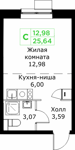 Студия 25,6 м²