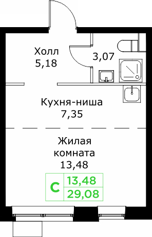 Студия 29,1 м²