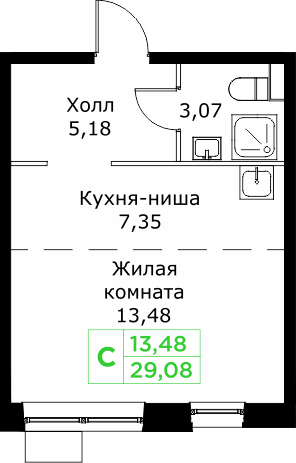 Студия 29,1 м²