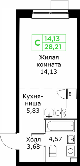 Студия 28,2 м²