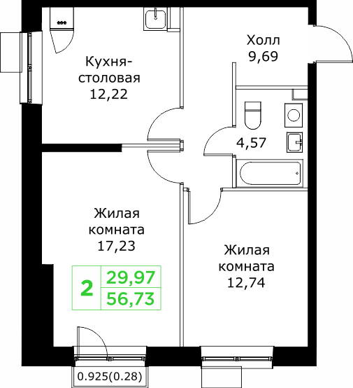 2 ккв 56,7 м²
